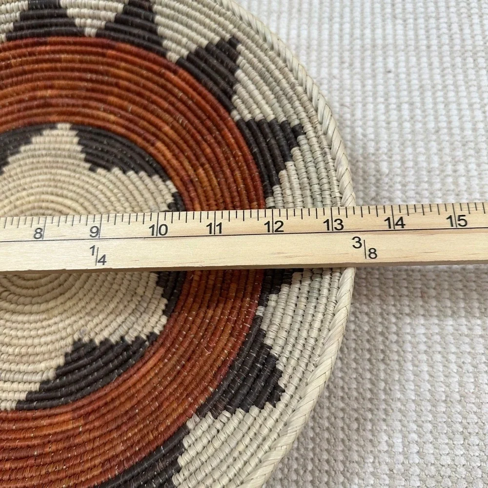Handcrafted Navajo Woven Basket Bowl Geometric Star Sunburst 13.5 Inch Brown